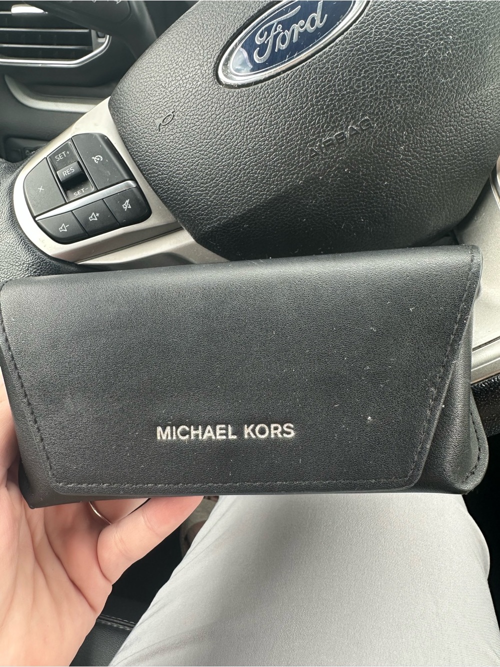 Michael Kors Black Leather Eyewear Case with Silver Logo